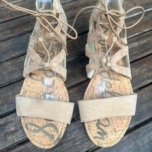 Sam Edelman Dean Caged Gladiator Sandal Tan Suede with back Zipper. Size 10